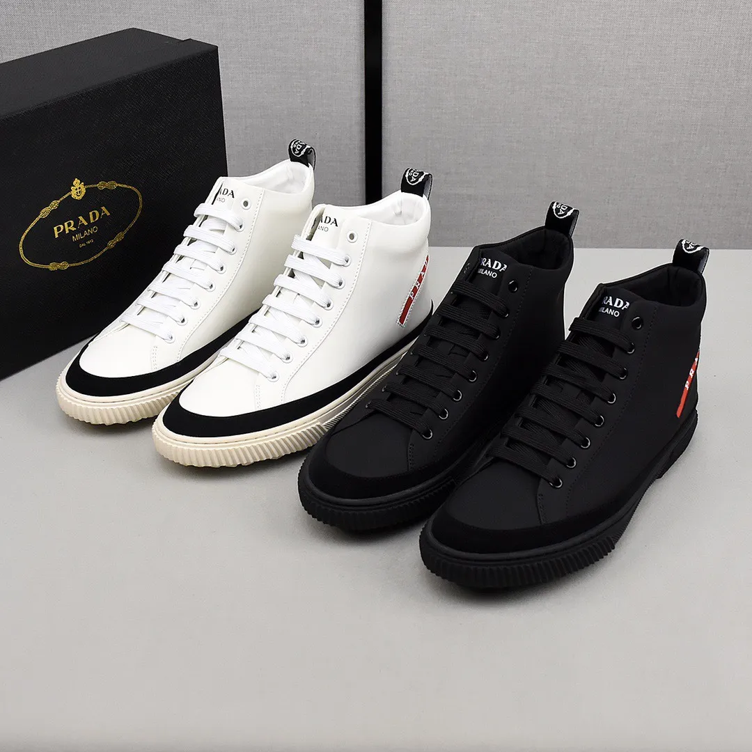 PRADA [Prada] high-top sports and casual shoes. Men's shoes 💰440💰. The upper is made of cowhide, sheepskin lining, rubber outsole, comfortable on the feet, men's size 38-44, choose according to your usual wearing size.